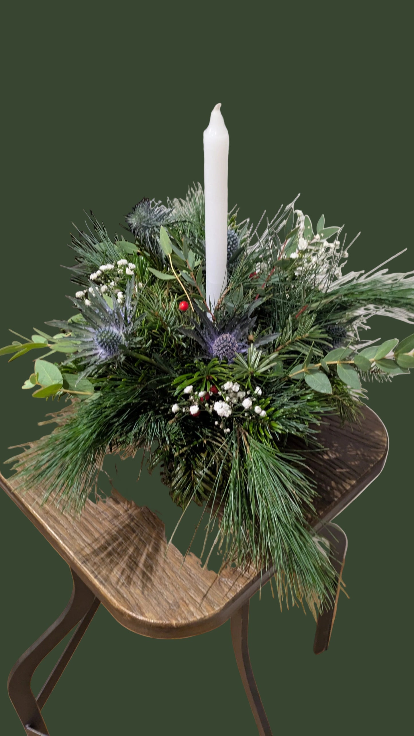 Christmas table arrangement with candle